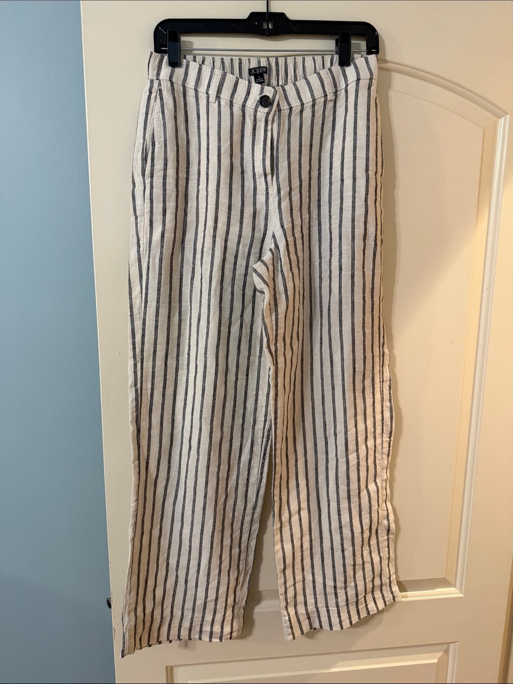 J. Crew women’s Striped Linen Blend straight leg Pants - off-white & Black